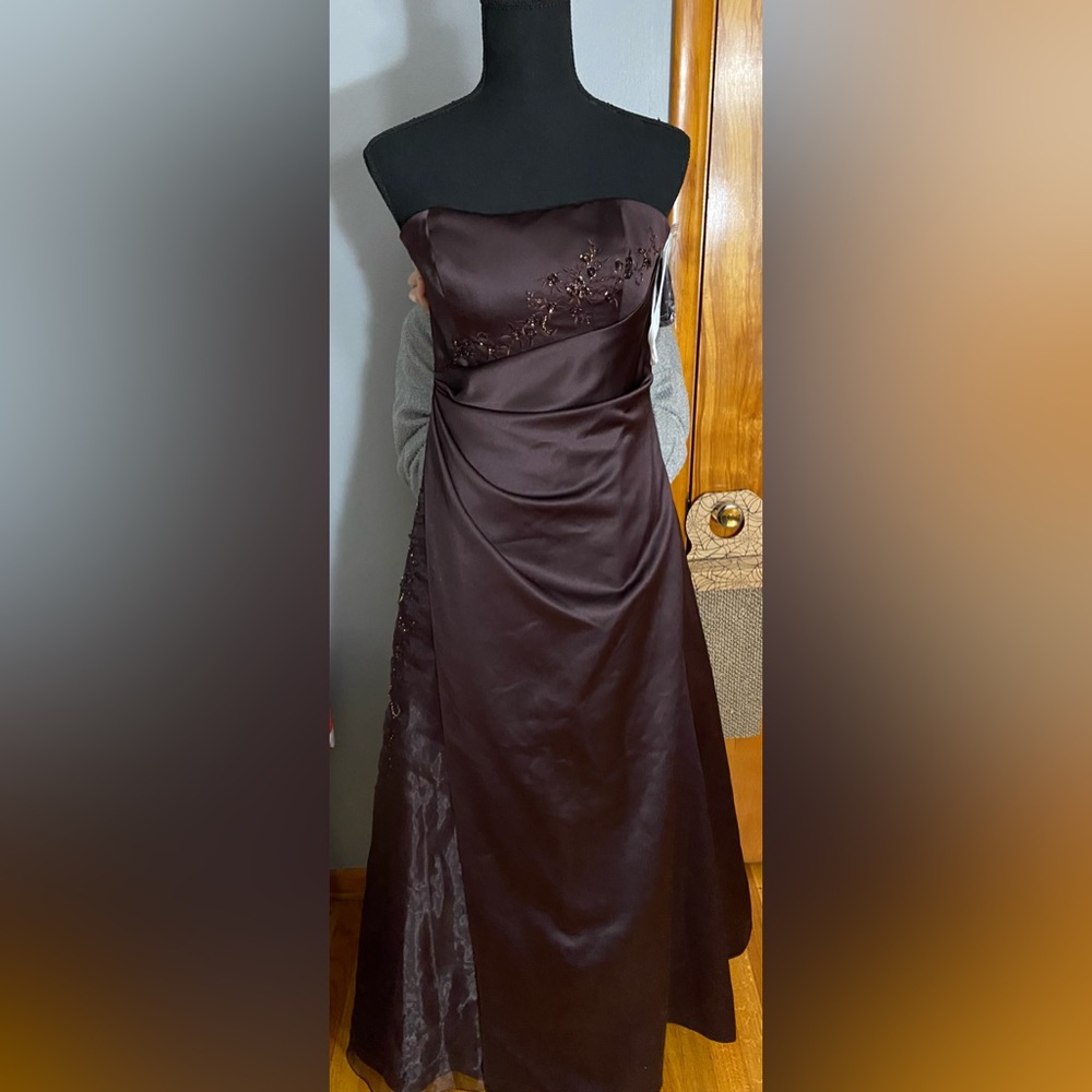 Brown satin formal gown